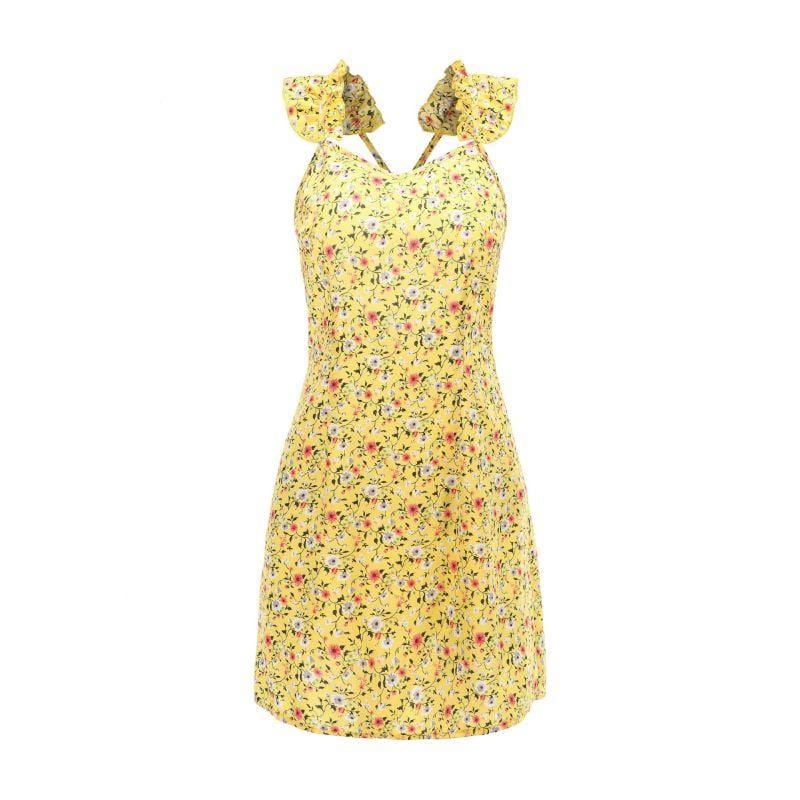 Women Pastoral Style Tiny Flower Print Mini Slip Dress