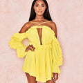 Women Casual Loose Pattern Off-shoulder Long-sleeve Ruffled Vacation Dress