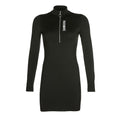 Long-sleeve Solid Color Zipper Pattern Mock Neck Women Bodycon Dress