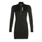 Long-sleeve Solid Color Zipper Pattern Mock Neck Women Bodycon Dress