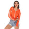 Bright Neon Orange Contrast Stripes Zipper Pattern Casual Fall Hoodies
