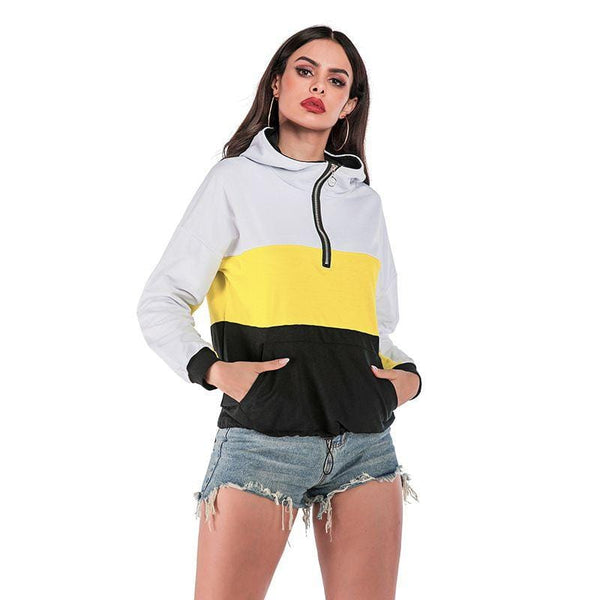 Women Casual Unique Block Color Design Loose Pattern Long Sleeve Hoodies