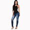 Casual Lady Fashion Ripped Patchwork Design Tight Jeans
