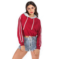 Casual Women Contrast Stripes Print Design Long-sleeve Cropped Hoodies