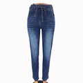Casual Lady Stone-washed Design Lace-up Straight Jeans