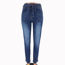 Casual Lady Stone-washed Design Lace-up Straight Jeans