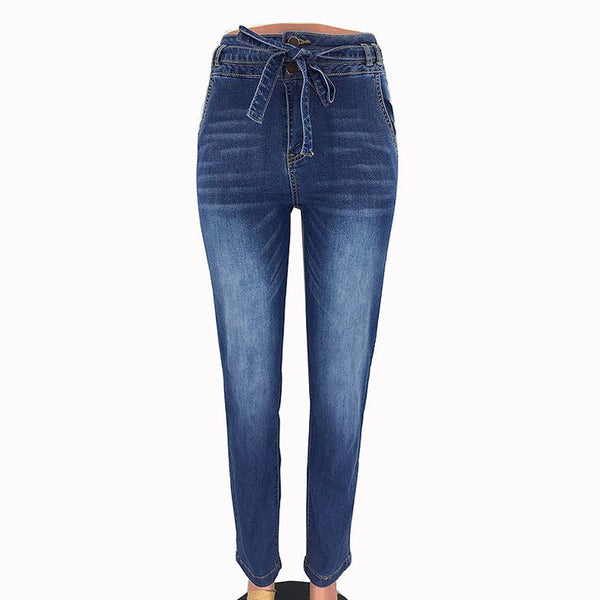 Casual Lady Stone-washed Design Lace-up Straight Jeans