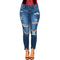 Casual Lady Irregular Raw Hem Stone-washed Ripped Tight Jeans
