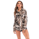 Hot-selling Snakeskin Print Long Sleeve Wrapped Shirt Blouse