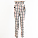 Fashion Classic Plaid Print Women Frilled High-waisted Casual Pants