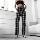 Classic Plaid Pattern Women Casual High-waisted Pants