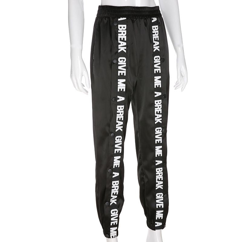 Hot Sale Women Street Style Fashion Letters Pattern Slit Pants