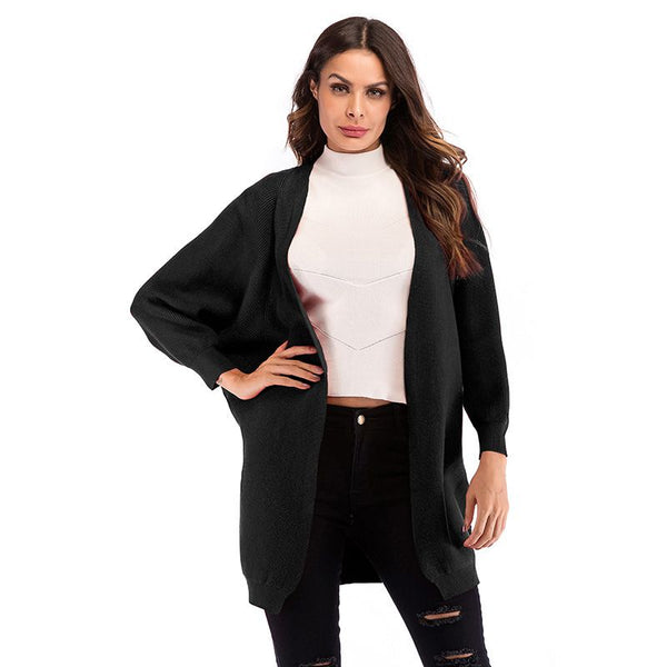 Casual Solid Color Dolman Sleeve Women Fall Winter Knitted Cardigan