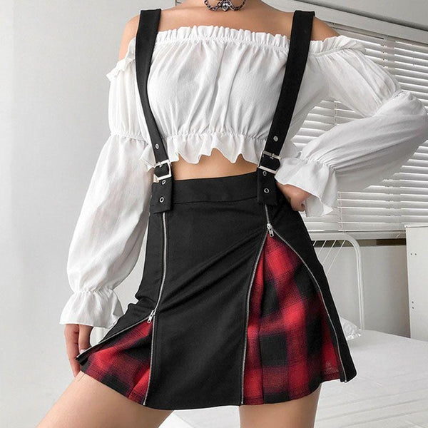 Women Gothic Style Metal Chain Zipper Pattern Punk Skirt