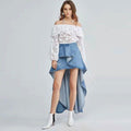 Women New Arrival Ruffled Irregular High-low Hemline Denim Skirt