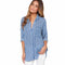 Casual Lapel Collar V Neck Single-breasted Loose Pattern Plaid Women Shirt