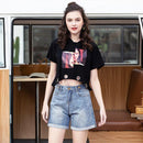 Women Casual Street Style Loose Pattern Stone-washed Denim Shorts