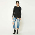 Hot Sale Women Casual Winter Fall Long-sleeve Side-slit Pullover Basic T-shirt