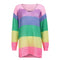 Hot Sale Women Casual Scoop Neck Oversize Knitted Rainbow Color Sweater