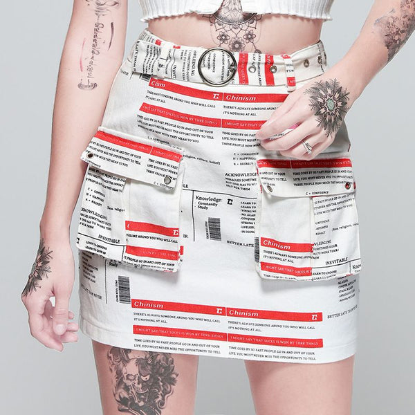 Fashion Unique Newspaper Pattern Graphic Print Women Casual Skirt