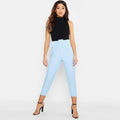 Women Casual Pattern Unique Neon Color Belted Cropped Pants