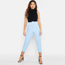 Women Casual Pattern Unique Neon Color Belted Cropped Pants