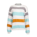 Women Casual Color Blocking Stripes Pattern Pullover Sweater