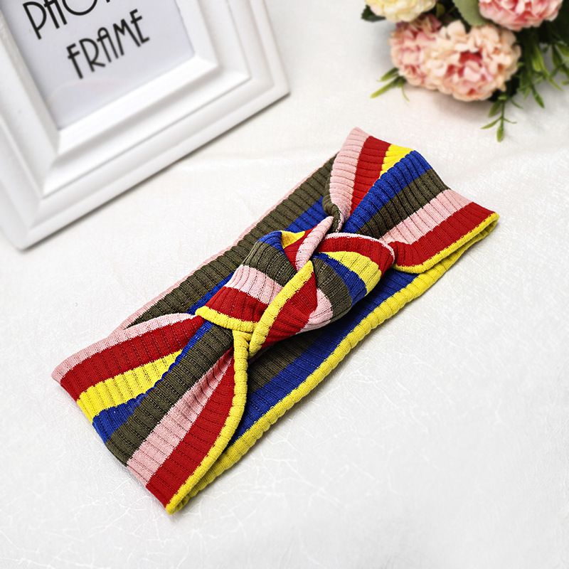 Creative Rainbow Color Knitted Fabric Handmade Knotting Elastic Headband