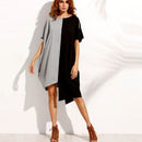 Hot Sale Women Fashion Round Collar Short-sleeve Color Blocking Irregular Hem Midi Dress