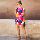 Hot Sale Women Loose Pattern Multicolor Round Collar Short-sleeve Casual Dress