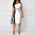 Hot Sale Women Round Collar Sleeveless Color Blocking Bodycon Dress