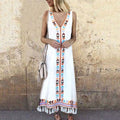 Ethnic Style Women V Neck Graphic Print Casual Sundress