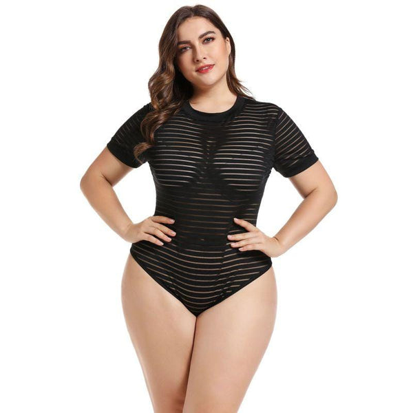 Women Sexy Round Collar Short-sleeve See-through Bodysuits