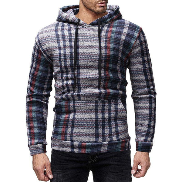 Simple Style Men Plaid Print Long Sleeves Hoodies