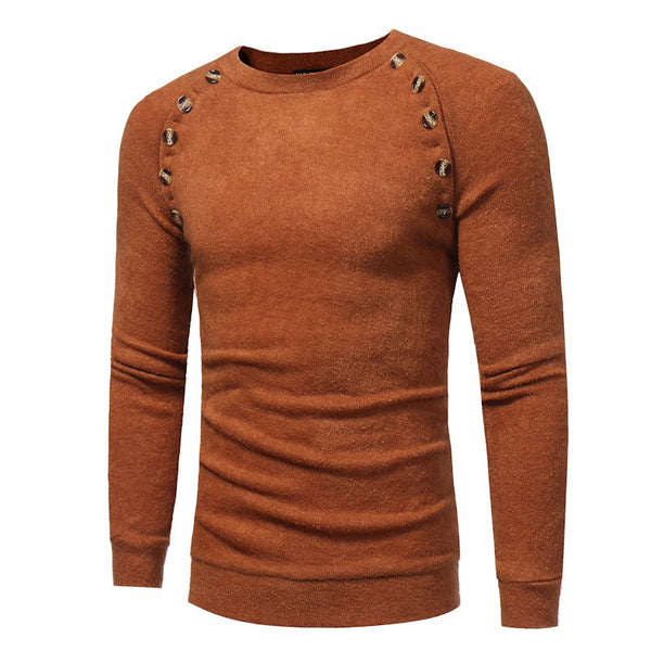 Men Long Sleeves Button Design Round Neck Knit Sweater