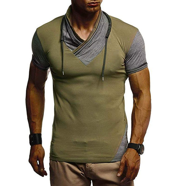 Casual Men Plain Short Sleeves Patchwork Tees