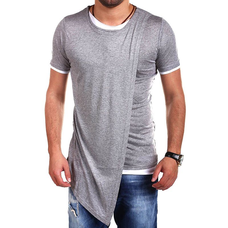 Men Short Sleeves Patchwork Irregular Design Tees