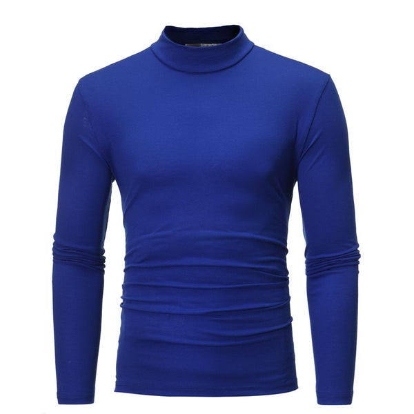 Autumn Fall Men Solid Color Long Sleeves Turtleneck Tees