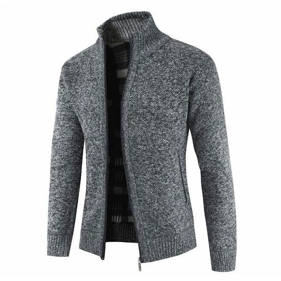 Men Pure Color Long Sleeves Zipper Knitted Warm Jackets