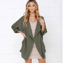 Hot Sale Casual Women Solid Color Lapel Collar Loose Pattern Windbreaker Coat