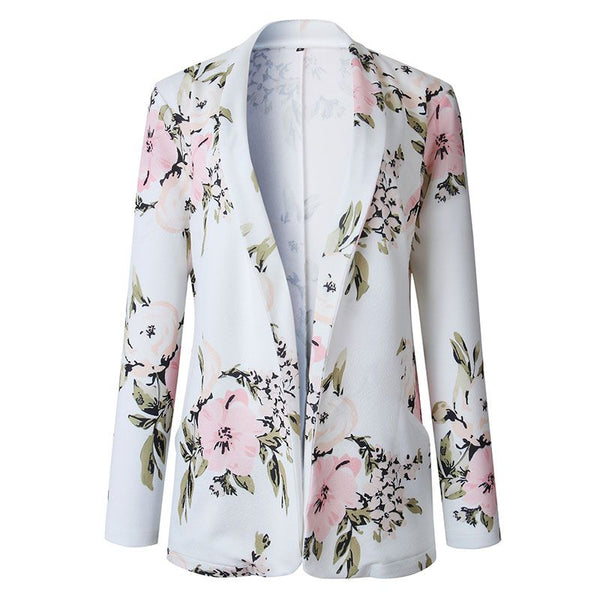 Casual Women Unique Flower Print Spring Fall Slimming Blazer