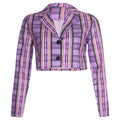 Hot Sale Color Block Plaid Pattern Women Cropped Purple Pink Blazer