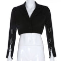 Gothic Women Unique Metal Chain Decor Fluttering Sleeve Cropped Blazer
