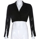 Gothic Women Unique Metal Chain Decor Fluttering Sleeve Cropped Blazer