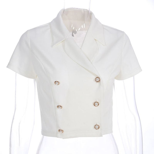 Ins Hot Sale Double-breasted Pattern Short-sleeve Cropped Blazer