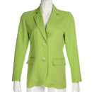 Women Leisure Neon Green Black Medium Length Blazer