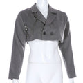 Fashion Star Chain Decor Women V Neck Plain Color Cropped Blazer
