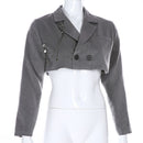 Fashion Star Chain Decor Women V Neck Plain Color Cropped Blazer