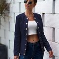 Women Casual Round Neck Double-breasted Plain Color Blazer