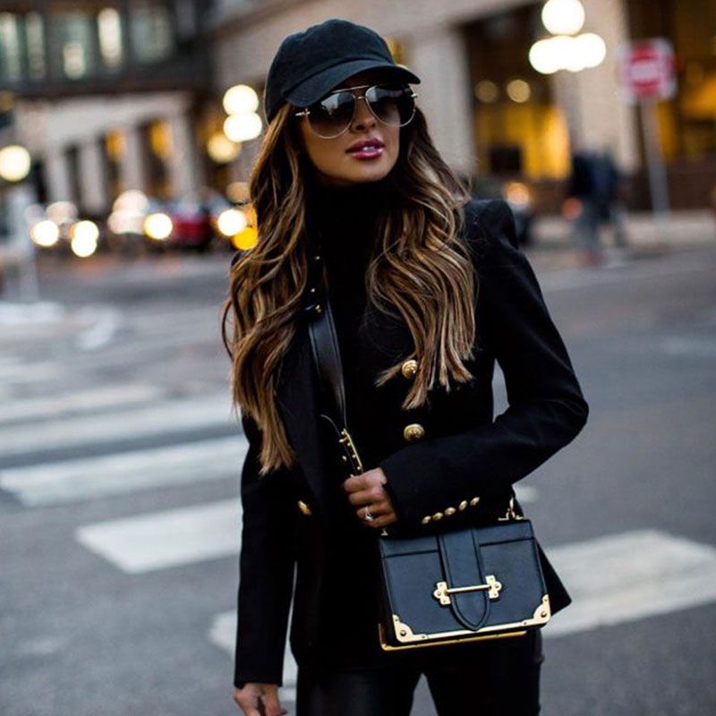 Fashion Double-breasted Design Women Vintage V  Neck Blazer